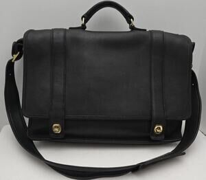 Vintage COACH 5274 Essex Briefcase Black Leather Double-Turnlock Laptop Bag *USA